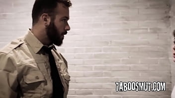 Bratty blonde teenager arrested and fucked by two police officers