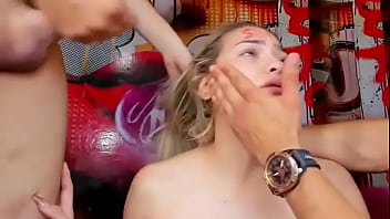 Blonde gets slapped and her throat fucked rough