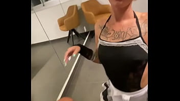 I put the cleaning lady to suck my dick kneeling in the laundry room and she obeyed