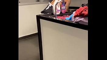 I put the cleaning lady to suck my dick kneeling in the laundry room and she obeyed