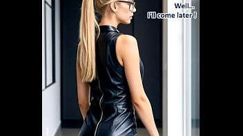 Hot girls in colorfoul leather outfits are making out in the office ai illustrated leather porn dream