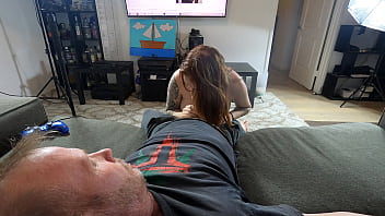 Slut sucks gamer nerds cock