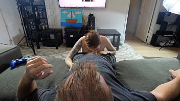 Slut sucks gamer nerds cock