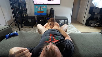 Slut sucks gamer nerds cock