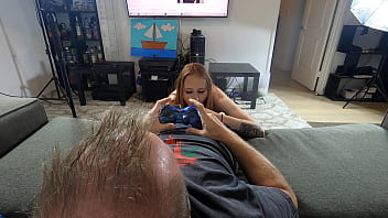 Slut sucks gamer nerds cock