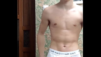 Flex skinny boy in underwear