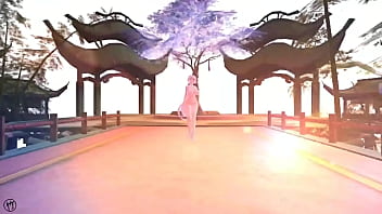 Chica de cabello blanco bailando en bikini rosa y