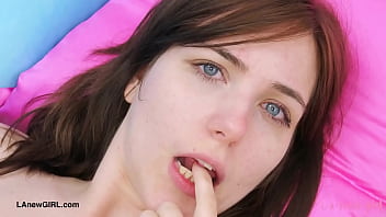 Fresh faced brunette model naked close up