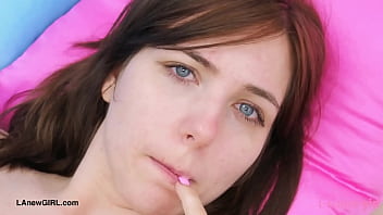 Fresh faced brunette model naked close up