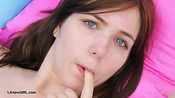 Fresh faced brunette model naked close up