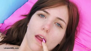 Fresh faced brunette model naked close up