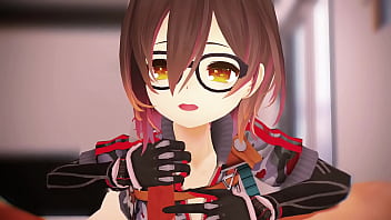 Cute vtuber nerd stroking and sucking big cock