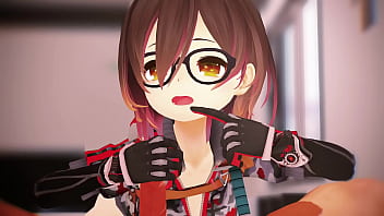 Cute vtuber nerd stroking and sucking big cock