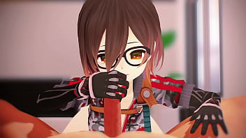 Cute vtuber nerd stroking and sucking big cock