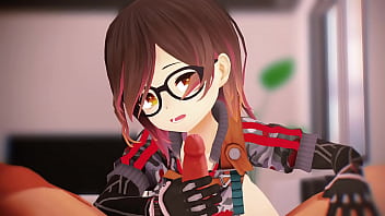 Cute vtuber nerd stroking and sucking big cock