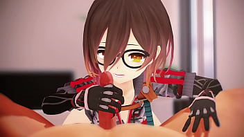 Cute vtuber nerd stroking and sucking big cock