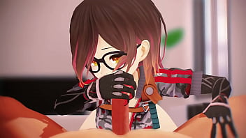 Cute vtuber nerd stroking and sucking big cock