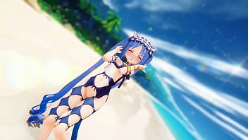 Fate grand order stheno hentai undress dance beach pop in 2 song small tits mmd 3d blue hair