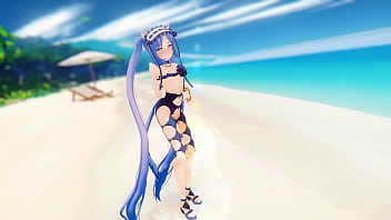 Fate grand order stheno hentai undress dance beach pop in 2 song small tits mmd 3d blue hair