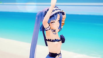 Fate grand order stheno hentai undress dance beach pop in 2 song small tits mmd 3d blue hair