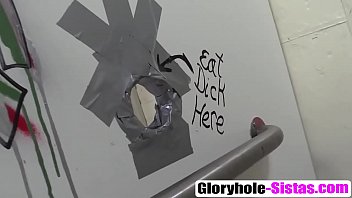 Ebony babe brie sucking white boner in glory hole