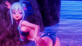 Aqua follando en la playa