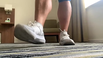 Sweaty after gym muscle worship with jerking and huge cumshot