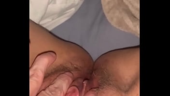 Milf rubs pussy and tries to fist