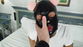 Latin masked bdsm slut with pink ears sucks her master cock and get fucked in doggy style till cum