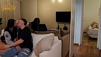 My older stepsister caught me fucking her best friend at the sofa and it ends up on a threesome