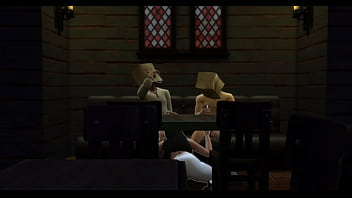 Brunette cumslut orgy fuck at the bar