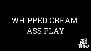Whipped cream ass play from her ass into his mouth