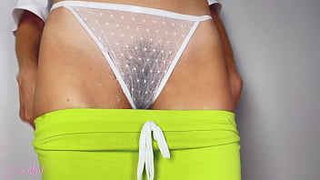 Fit stepsister allowed to jerk off and cum on her hairy pussy and panties eva myst