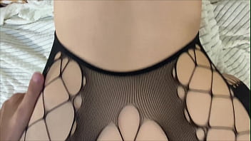 Hot stepsister gives a footjob to a hard cock and gets fucked doggy style