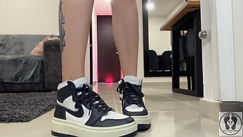 Sexy student parade in upskirt views sneakers fetish walking