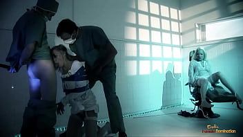 Crazy blonde hottie loves bouncing on her pussy on a big dildo before screwing with two guys in front of another hottie until they get sprayed with warm jizz