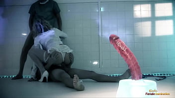 Crazy Blonde Hottie Loves Bouncing On Her Pussy On A Big Dildo Before Screwing With Two Guys In Front Of Another Hottie Until They Get Sprayed With Warm Jizz thumbnail