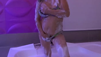 Beautiful stepmother in the motel jacuzzi masturbates before fucking her