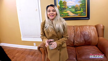 Skinny brunette sabrina gets her mouth and pussy pounded and swallows cum