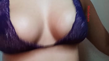 Close up natural tits boucing jumping in lingerie