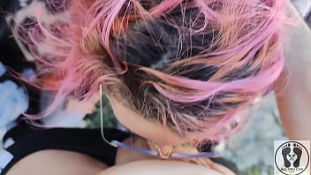 Outdoor public bj cum in mouth boobs bouncing in a castle