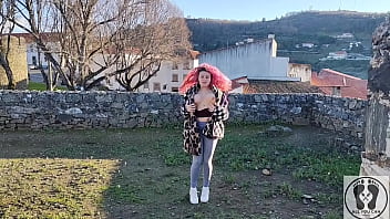 Outdoor public bj cum in mouth boobs bouncing in a castle