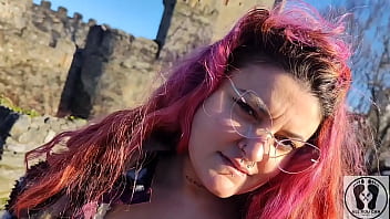 Outdoor public bj cum in mouth boobs bouncing in a castle