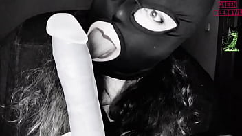 Greendeerowl puts on a mask and plays with and a dildo