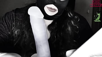 Greendeerowl puts on a mask and plays with and a dildo