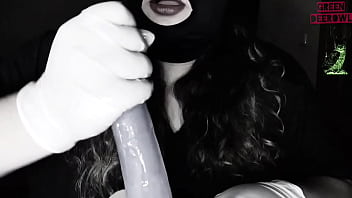 Greendeerowl puts on a mask and plays with and a dildo