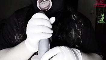 Greendeerowl puts on a mask and plays with and a dildo