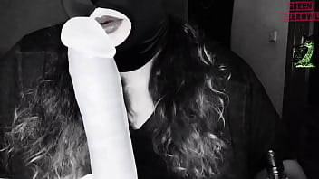 Greendeerowl puts on a mask and plays with and a dildo