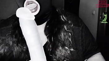 Greendeerowl puts on a mask and plays with and a dildo