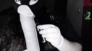 Greendeerowl puts on a mask and plays with and a dildo